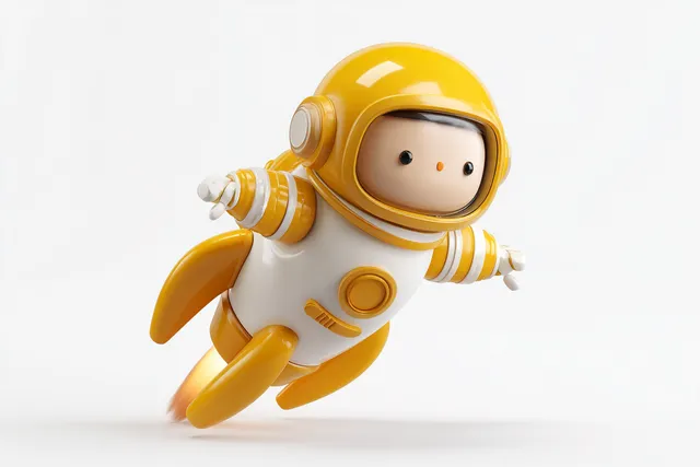 Playful Cartoon Astronaut on a Rocket
