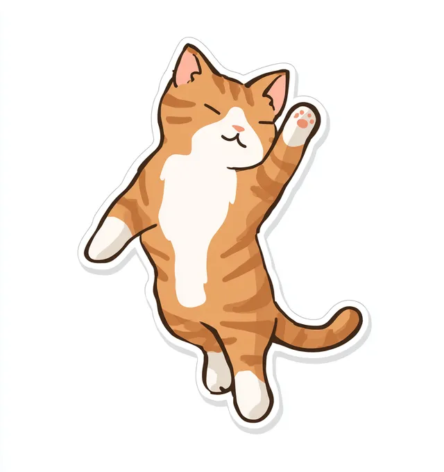 Playful Cartoon Tabby Cat Sticker Design