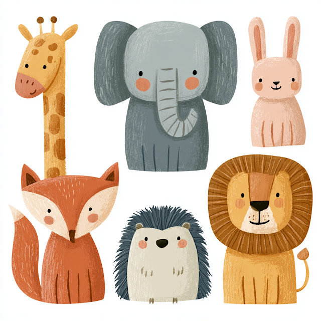 Playful Cartoon Wild Animals Illustration for Children's Books