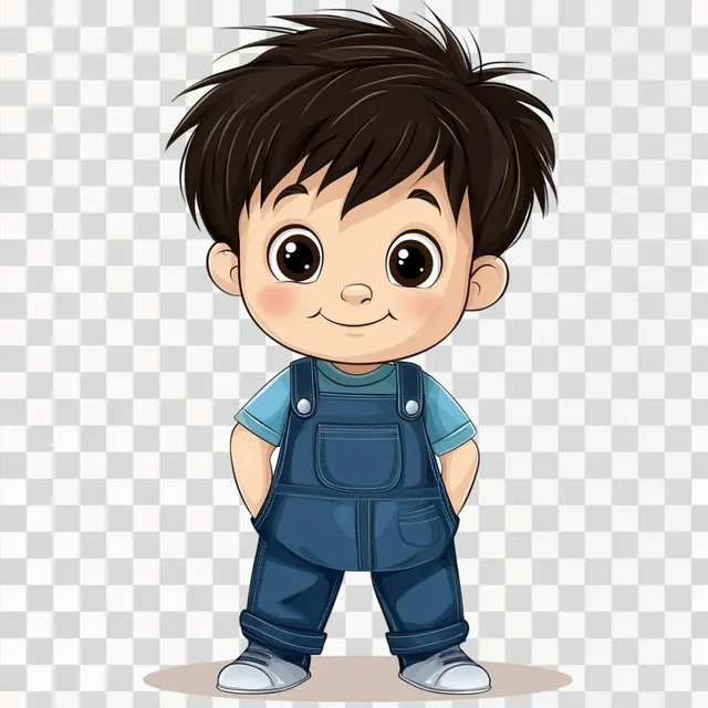Playful Two-Year-Old Asian Boy in Overalls