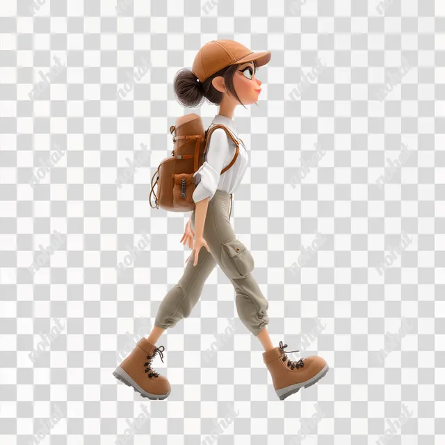 PNG 3D Animated Teenage Girl Walking with Backpack