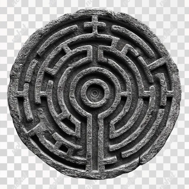 PNG 3D Circle Labyrinth Carved in Magma Stone