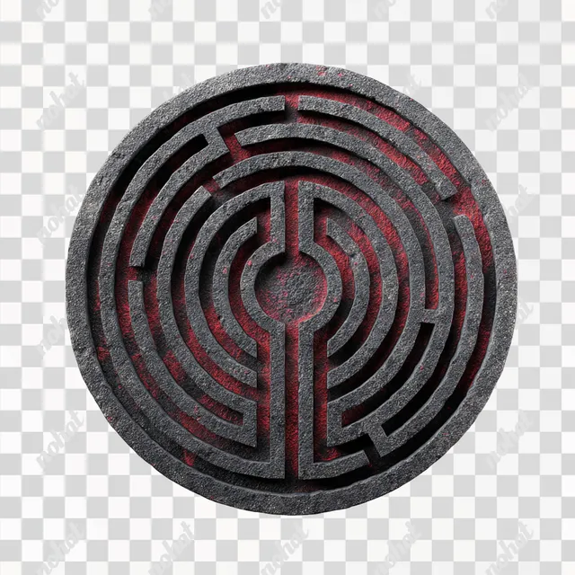 PNG 3D Circle Labyrinth Carved on Magma Stone