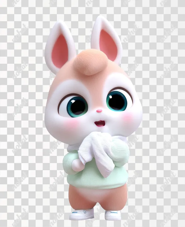 PNG Adorable 3D Cute Bunny Character with Big Eyes