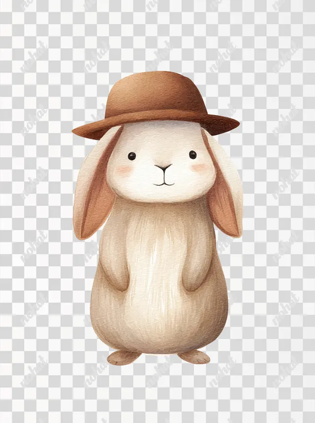 PNG Adorable Baby Bunny in Boho Hat