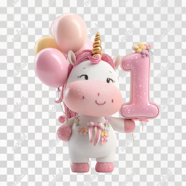 PNG Adorable Pink Unicorn Birthday Celebration for One Year Old