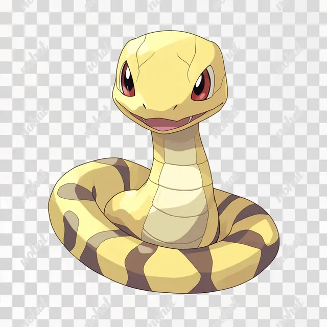 PNG Anime-style baby snake from Pokémon, smiling, in a natural habitat.