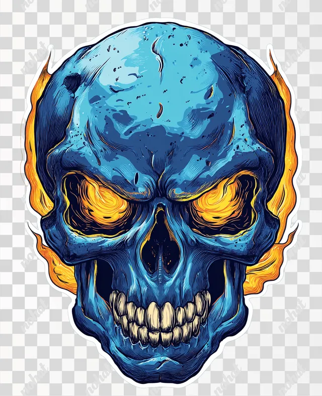 PNG Blue Skull with Fiery Eyes - Vector Illustration