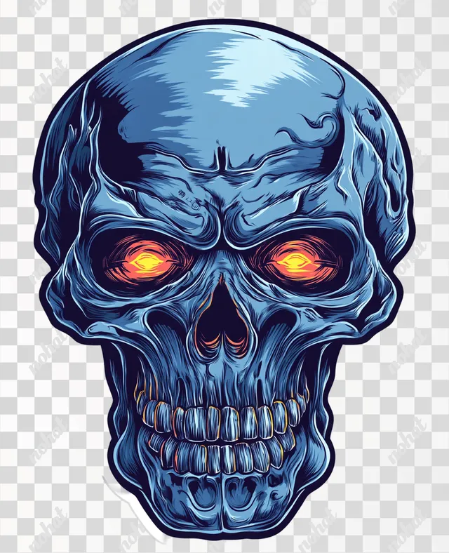 PNG Blue Skull with Fiery Eyes - Vector Illustration