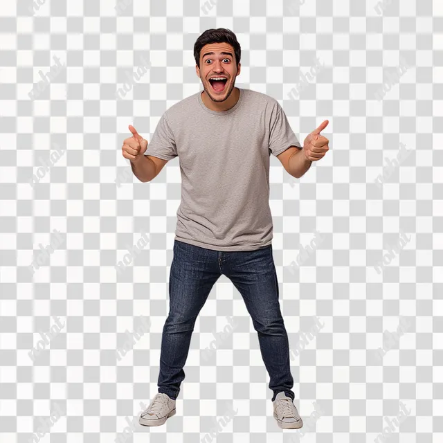 PNG Brazilian university student joyfully celebrating with hands raised