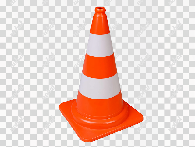 PNG Bright Orange Traffic Safety Cone with Reflective Stripes