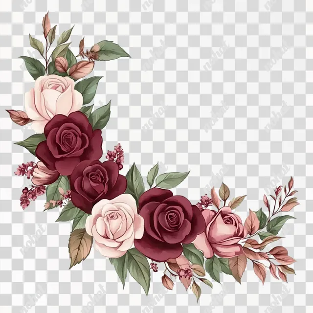 Free: PNG Burgundy and Pink Roses Floral Corner Clipart - nohat.cc