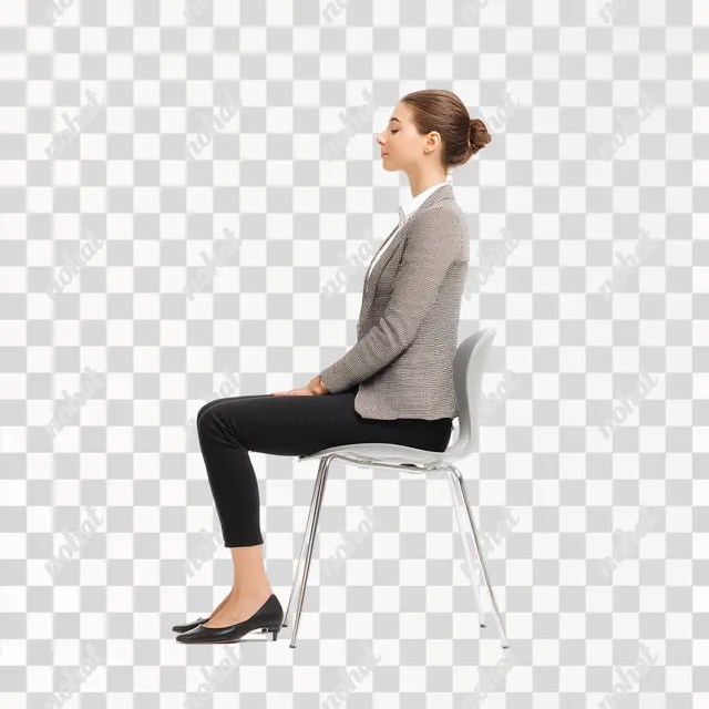 PNG Businesswoman Sitting Pose in Profile Against White Background