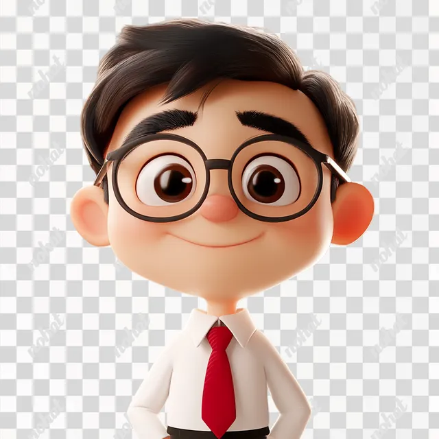 PNG Cartoon lawyer character in suit with glasses and red tie for friendly legal advice