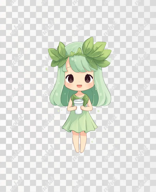 PNG Charming Chibi Leafy Vegetable Girl Illustration