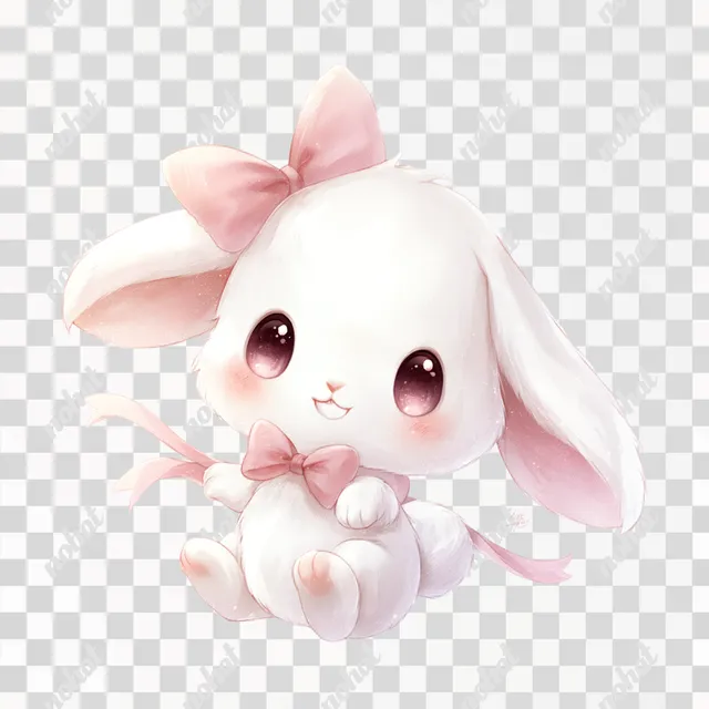 PNG Charming Chibi White Bunny with Pink Bow