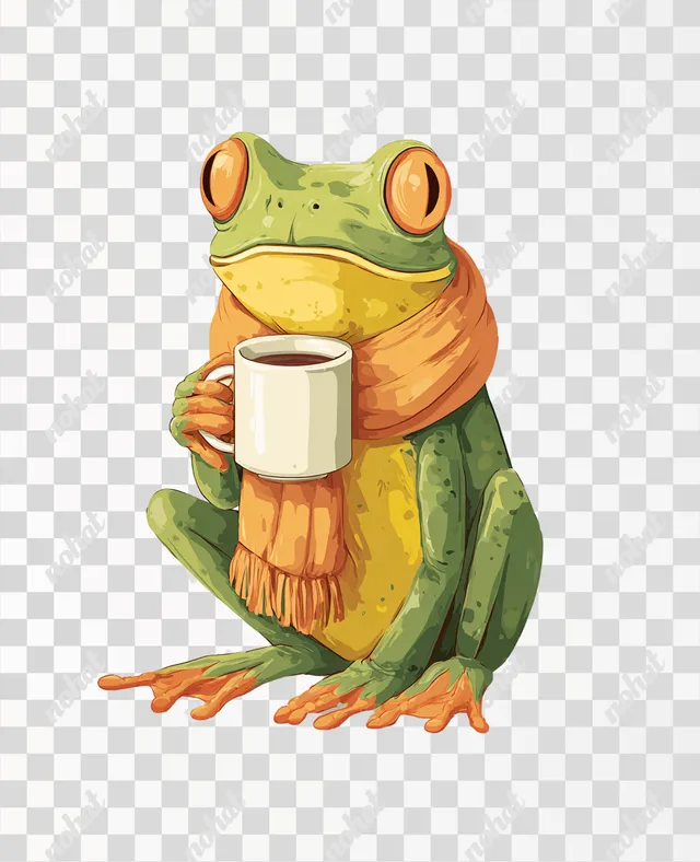PNG Charming Frog Enjoying Coffee Clip Art