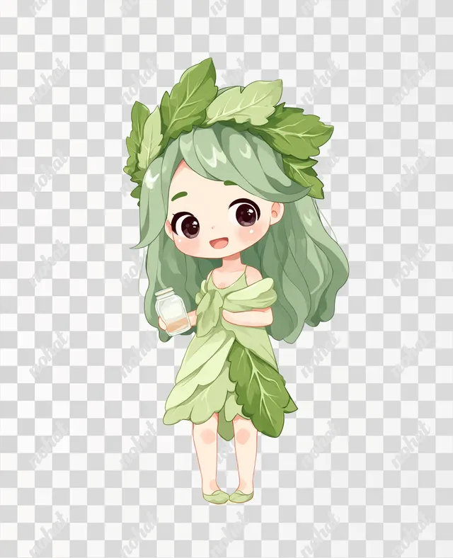 PNG Charming Leafy Vegetable Girl Illustration