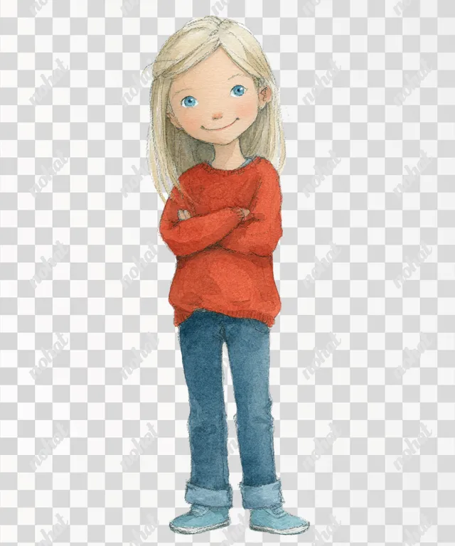 PNG Cheeky 6-Year-Old Girl in Watercolor