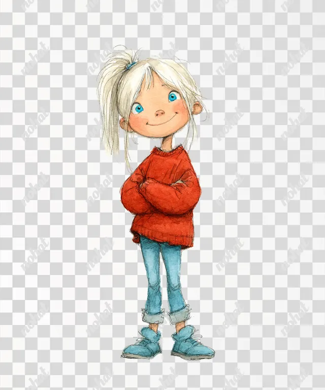PNG Cheeky 6-Year-Old Girl Watercolor Illustration