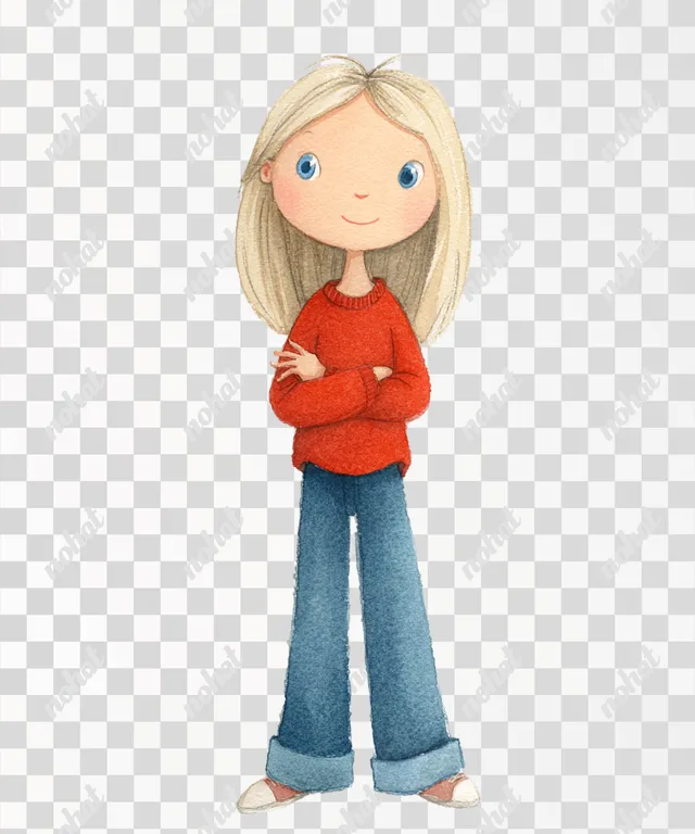 PNG Cheeky Girl Illustration in Watercolor Style