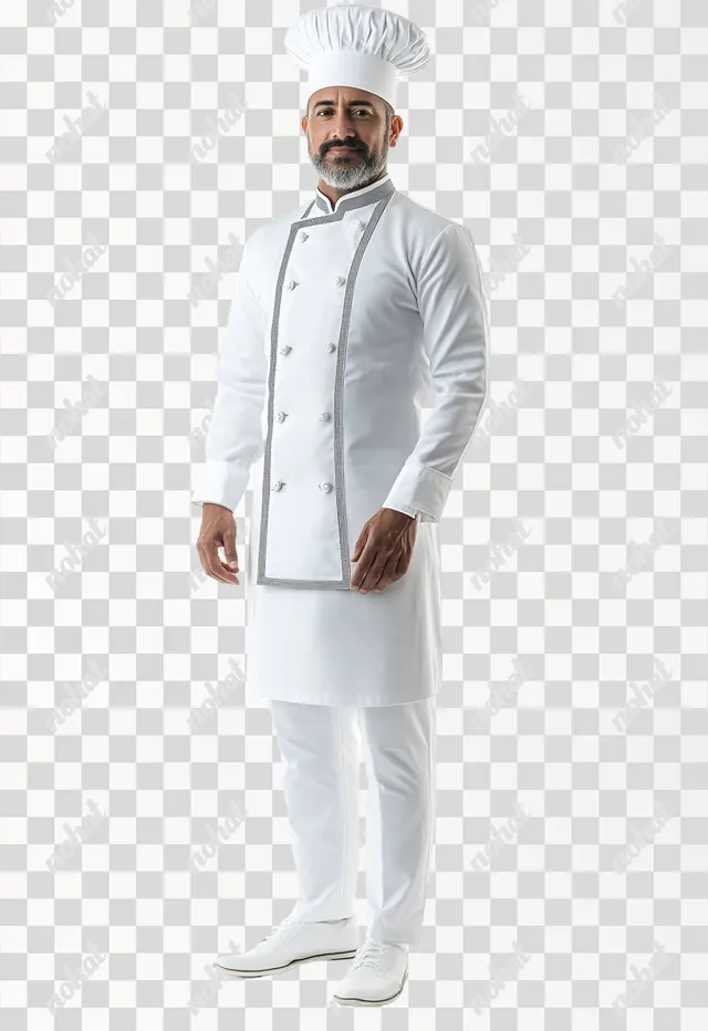 PNG Chef in Professional Uniform with Hands on Hips, Isolated Full Body Shot