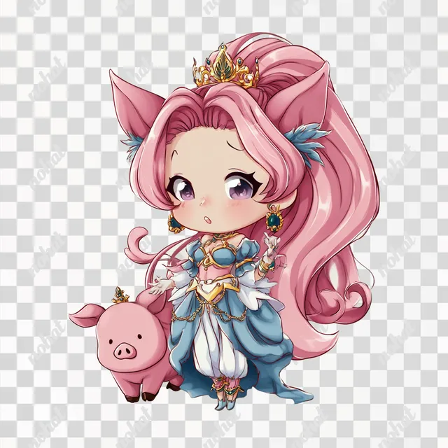 PNG Chibi Queen Pig Character