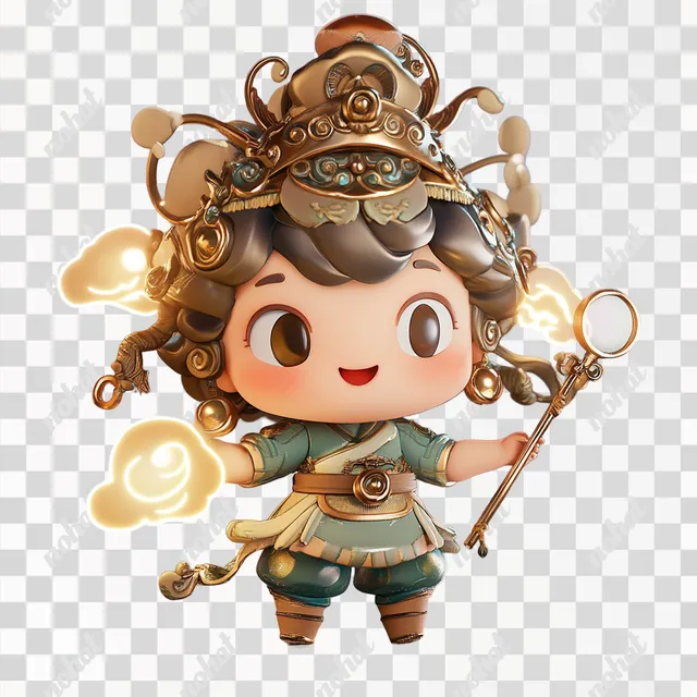 Free: PNG Chibi-style archaeologist character exploring a whimsical ...