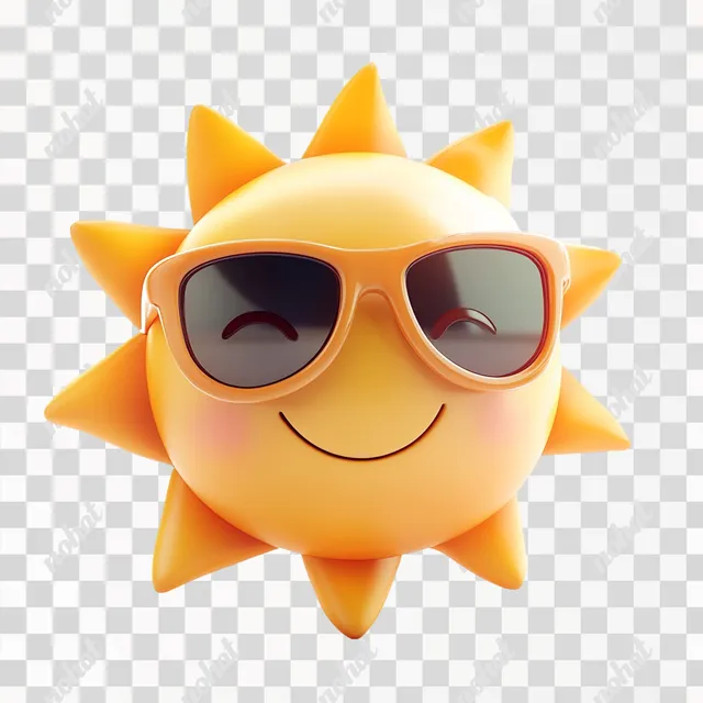 Free: PNG Cute 3D cartoon sun icon with sunglasses and smile for kids ...
