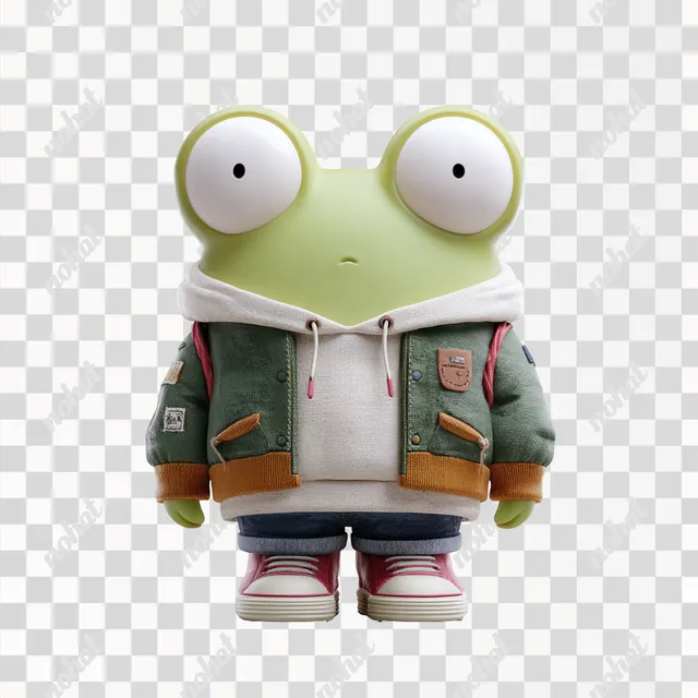 PNG Cute Anthropomorphic Frog Character in Sweatshirt