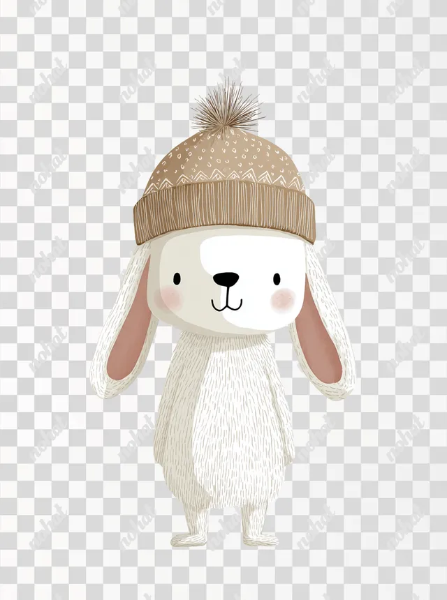 PNG Cute Baby Bunny in a Cozy Hat