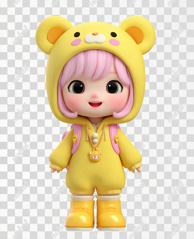 PNG Cute Cartoon Bear Character in Yellow Hoodie