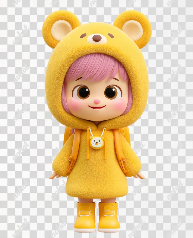 PNG Cute Cartoon Bear Character in Yellow Outfit