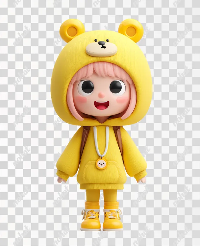 PNG Cute Cartoon Bear Character in Yellow Outfit