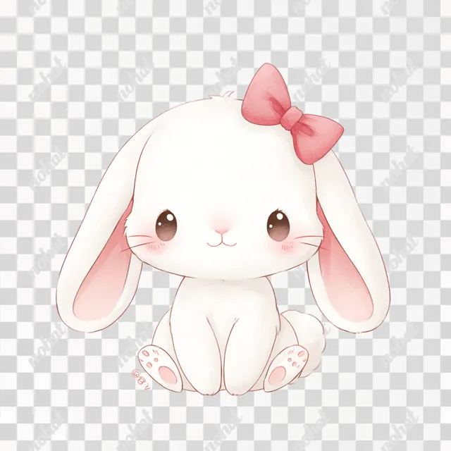 PNG Cute Chibi White Bunny with Pink Bow