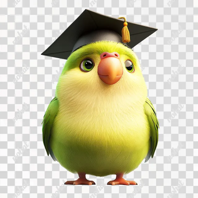 Free: PNG Cute green parrot cartoon character wearing graduation cap ...