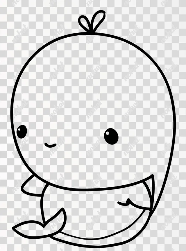 PNG Cute Kawaii Whale Outline for Kids Coloring Book