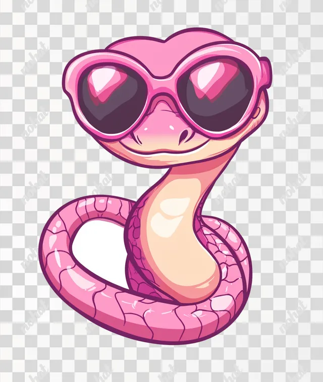 PNG Cute pink snake character wearing heart-shaped sunglasses for stickers
