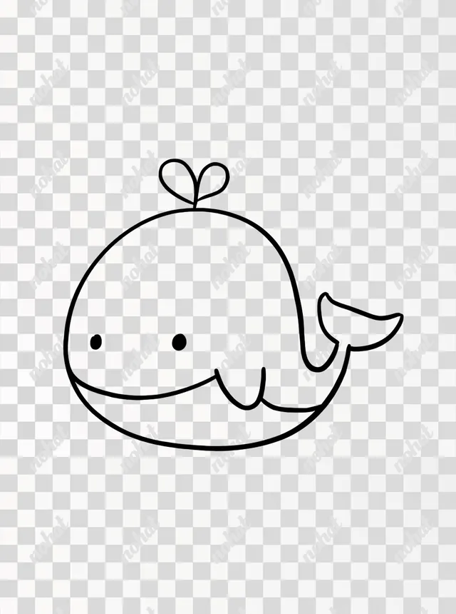 PNG Cute Whale Outline Illustration for Kids