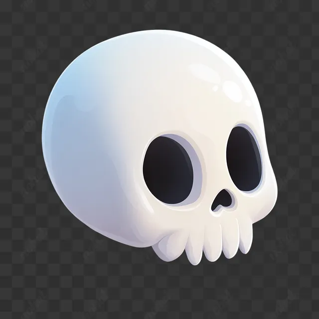 PNG Cute White Skull Icon for App UI/UX in Game Style, Isometric View