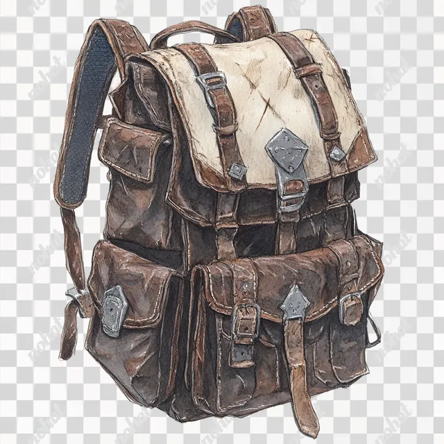 PNG D&D Artwork: Heavy Leather Backpack for Adventurers in Fantasy Settings