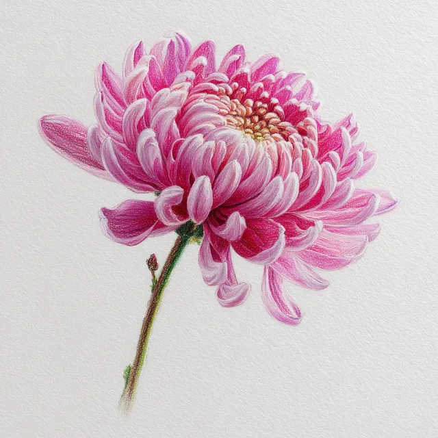 PNG Delicate Pink Chrysanthemum Blossom in Pastel Pencil Style