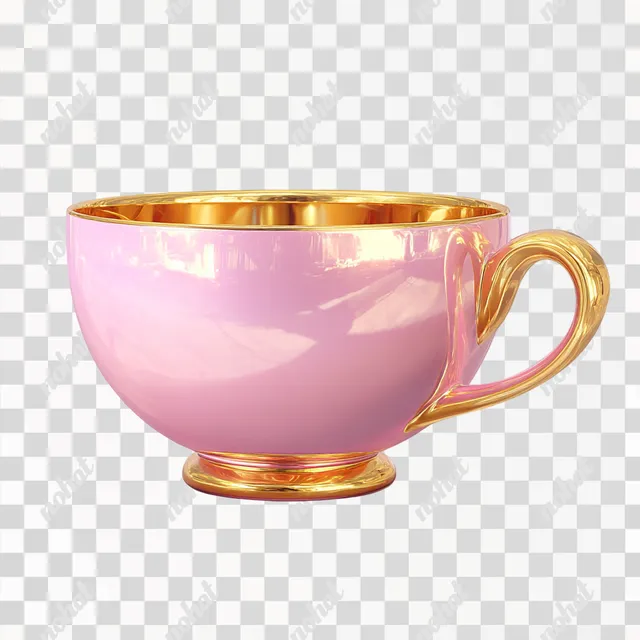 PNG Elegant Pink 3D Teacup with Gold Accents