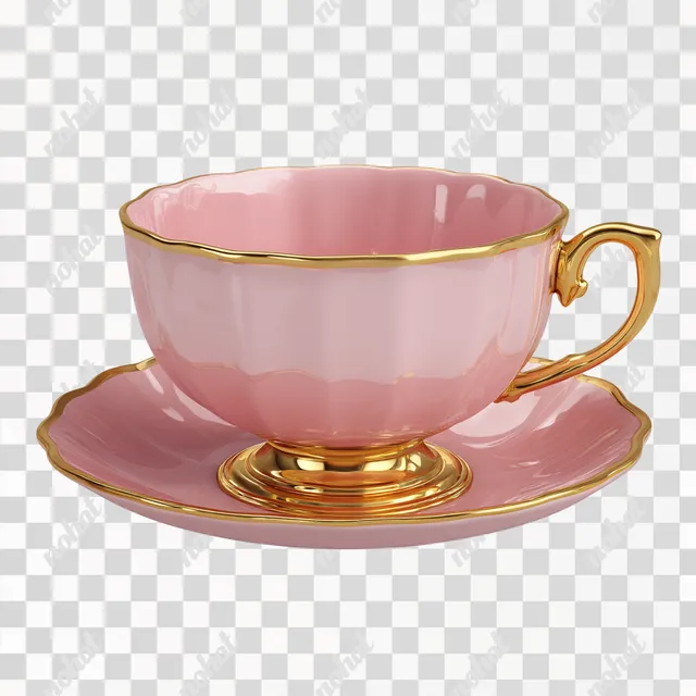 PNG Elegant Pink Teacup with Gold Accents