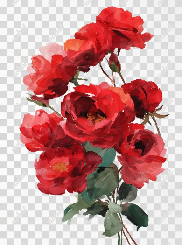 PNG Elegant Watercolor Deep Red Roses Arrangement