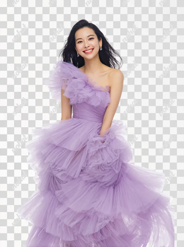 PNG Elegant Young Asian Woman in Pastel Lavender Dress