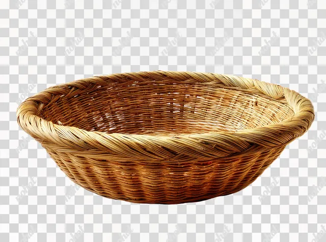 PNG Empty Woven Rotan Harvest Basket on White Background