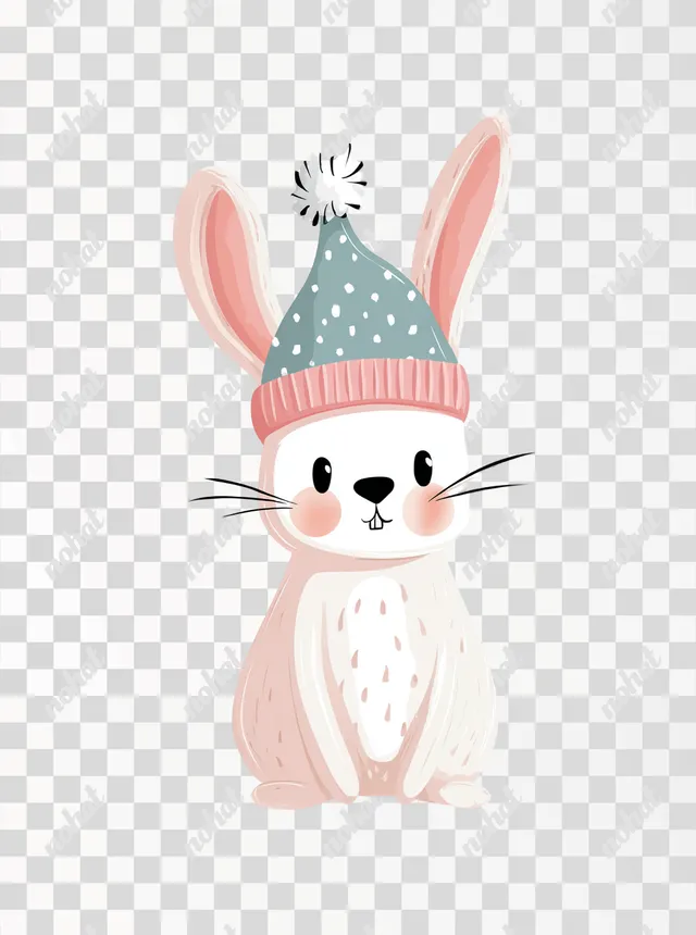 PNG Fluffy Baby Bunny in a Hat