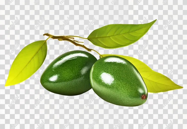 PNG Fresh Green Avocado Cluster with Leaves