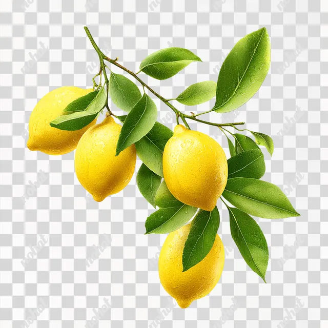 PNG Fresh Lemons on a Branch with Green Leaves